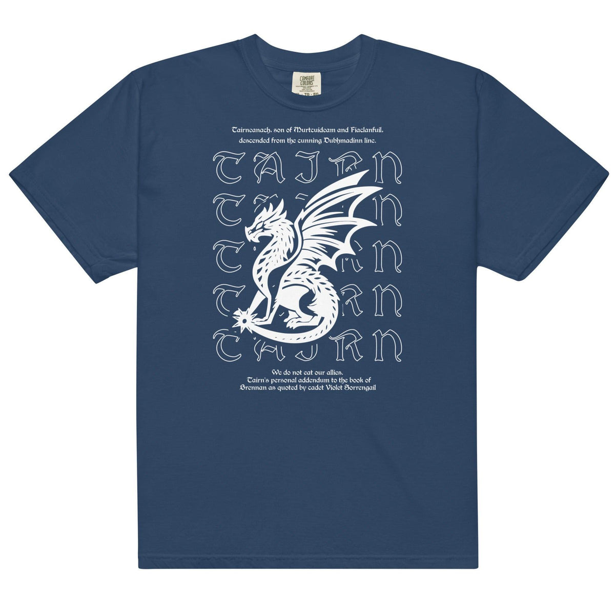 Tairneanach We Don't Eat Our Allies Tee Shirt - The Bean Workshop - box tee, fourth wing, rebecca yarros, tairn, Tairneanach