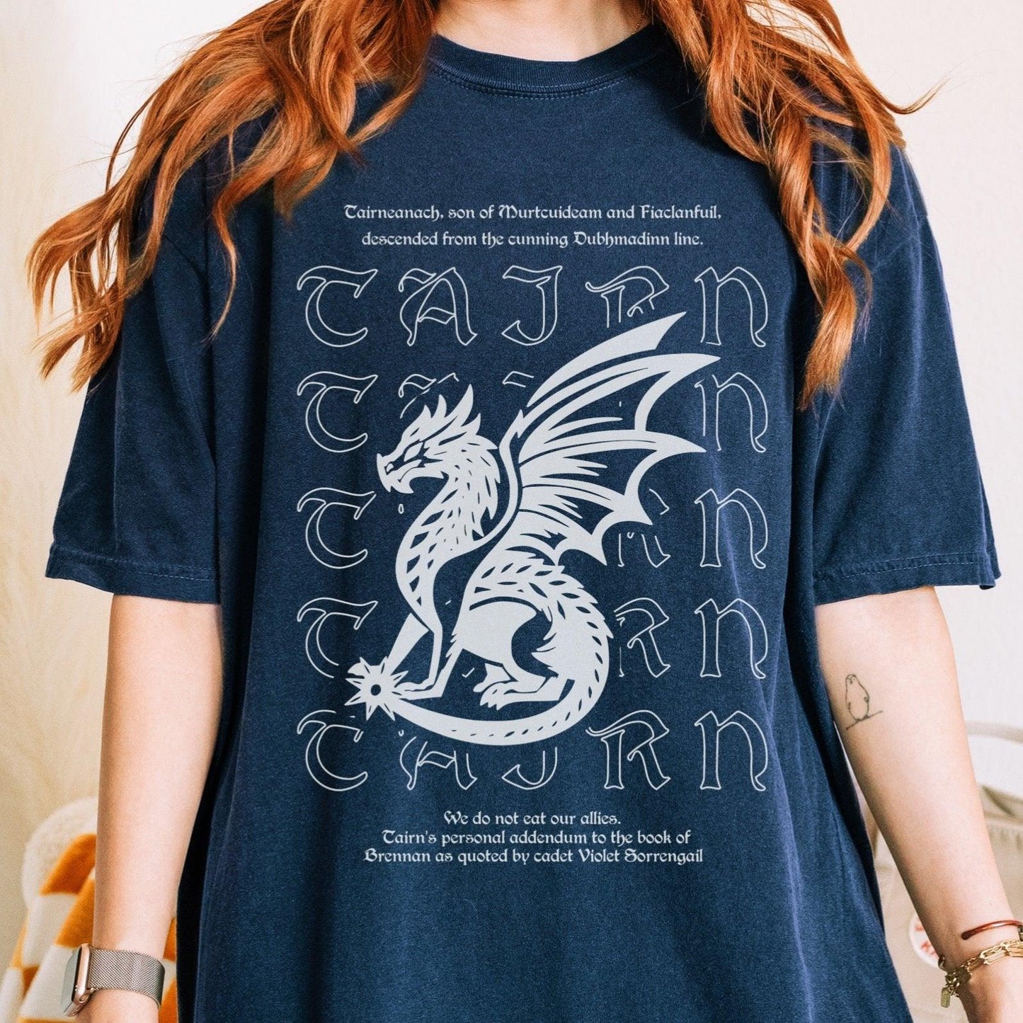 Tairneanach We Don't Eat Our Allies Tee Shirt - The Bean Workshop - box tee, fourth wing, rebecca yarros, tairn, Tairneanach