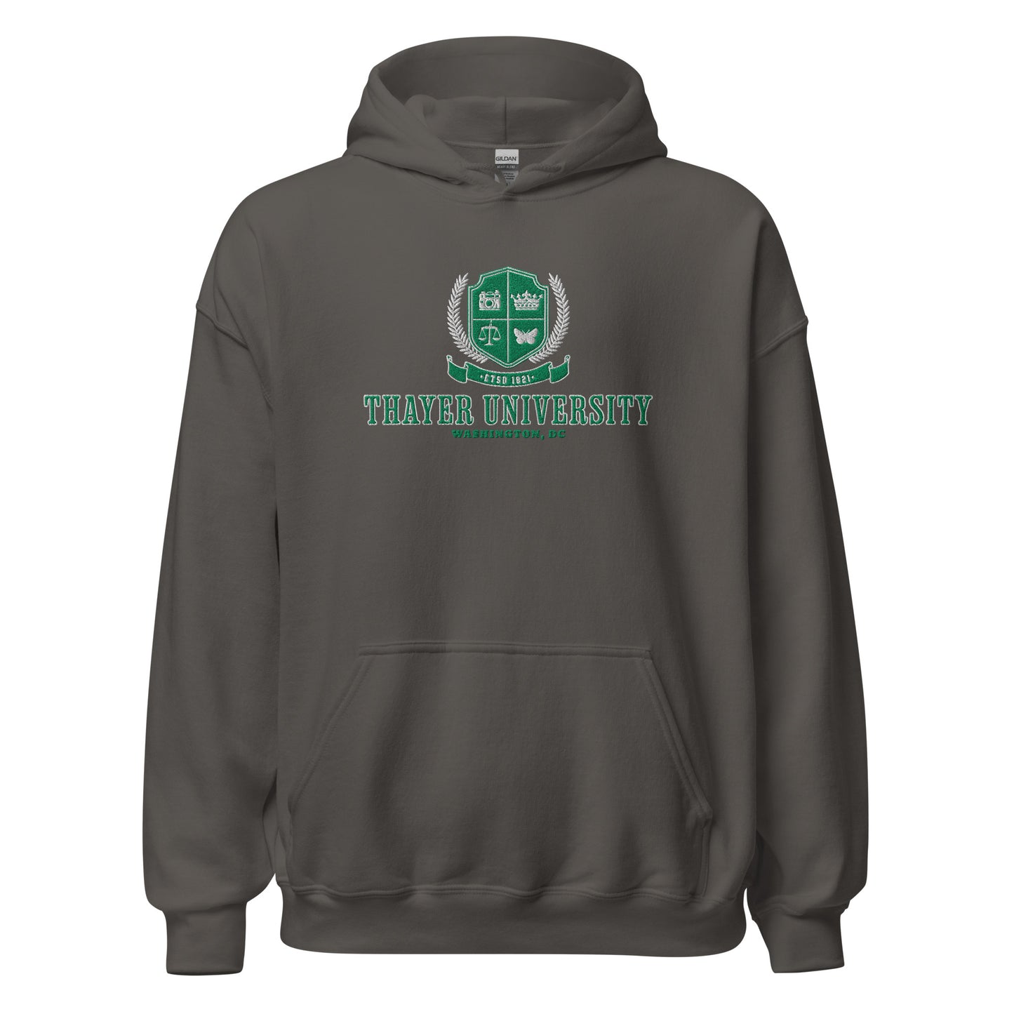 Thayer University Embroidered Hoodie - The Bean Workshop - Ana Huang, bookish fashion, embroidered, embroidered apparel, embroidered hoodie, hoodie, Reader Apparel, Thayer University, Twisted, Twisted ladies