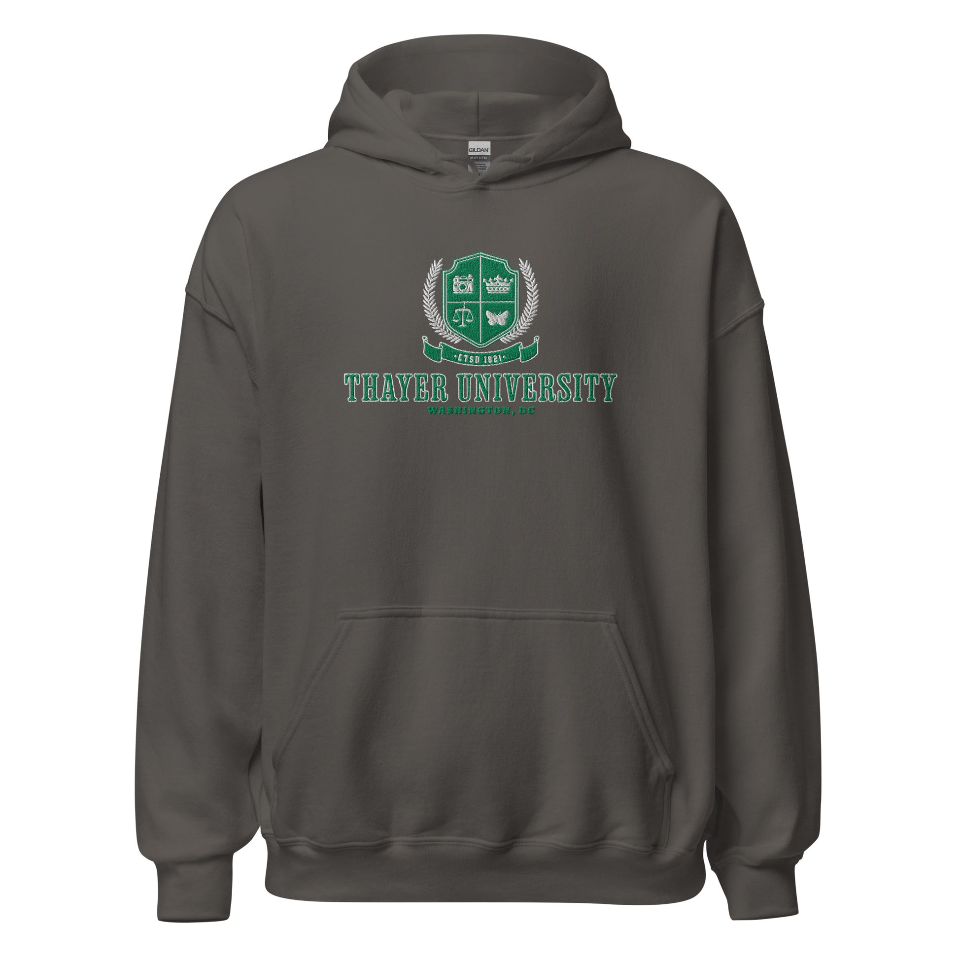 Thayer University Embroidered Hoodie - The Bean Workshop - Ana Huang, bookish fashion, embroidered, embroidered apparel, embroidered hoodie, hoodie, Reader Apparel, Thayer University, Twisted, Twisted ladies