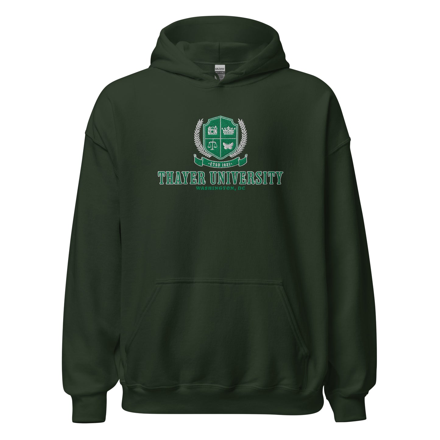 Thayer University Embroidered Hoodie - The Bean Workshop - Ana Huang, bookish fashion, embroidered, embroidered apparel, embroidered hoodie, hoodie, Reader Apparel, Thayer University, Twisted, Twisted ladies