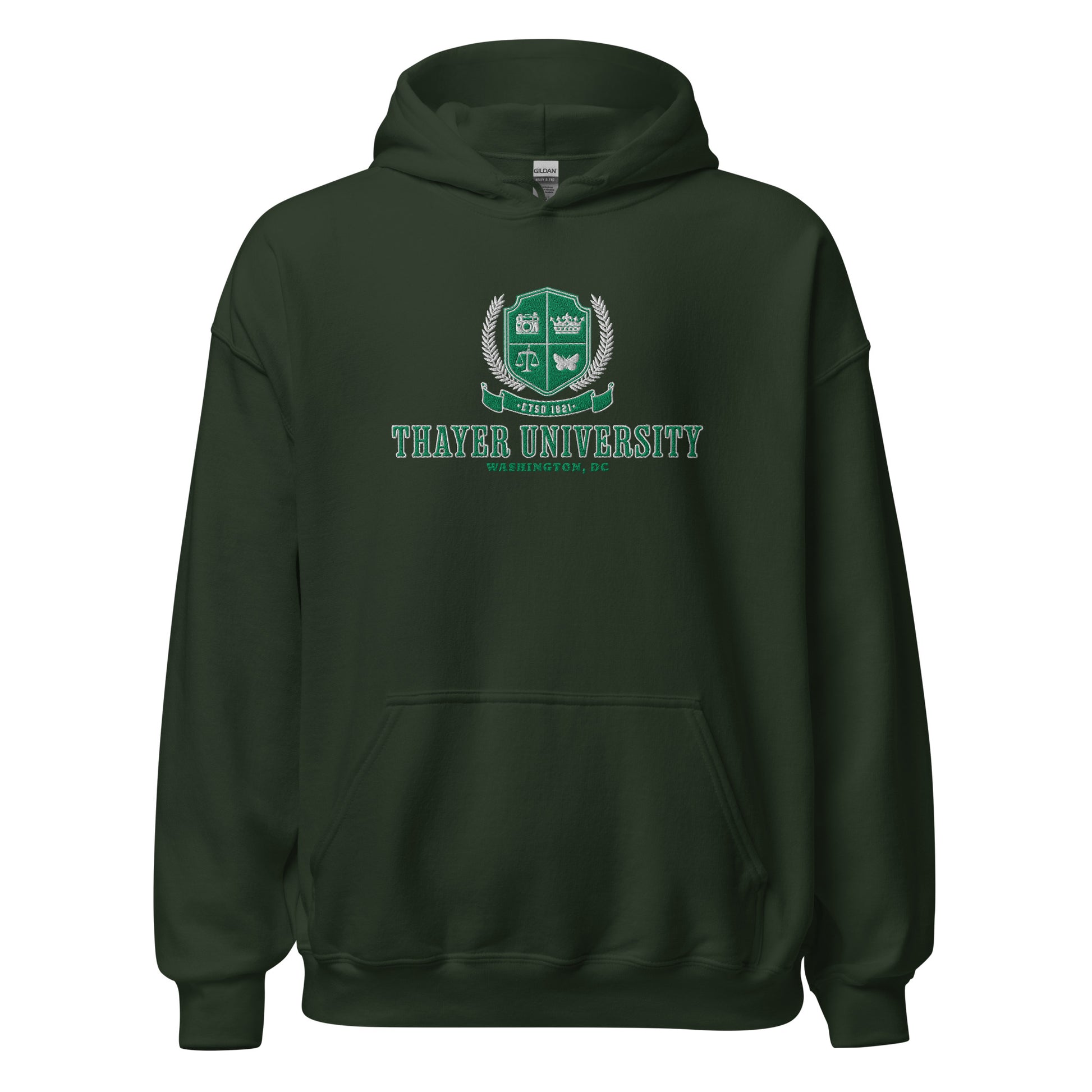 Thayer University Embroidered Hoodie - The Bean Workshop - Ana Huang, bookish fashion, embroidered, embroidered apparel, embroidered hoodie, hoodie, Reader Apparel, Thayer University, Twisted, Twisted ladies