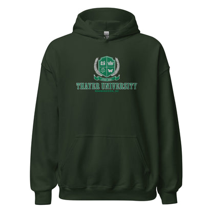 Thayer University Embroidered Hoodie - The Bean Workshop - Ana Huang, bookish fashion, embroidered, embroidered apparel, embroidered hoodie, hoodie, Reader Apparel, Thayer University, Twisted, Twisted ladies