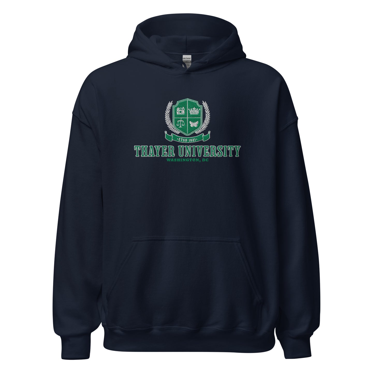 Thayer University Embroidered Hoodie - The Bean Workshop - Ana Huang, bookish fashion, embroidered, embroidered apparel, embroidered hoodie, hoodie, Reader Apparel, Thayer University, Twisted, Twisted ladies