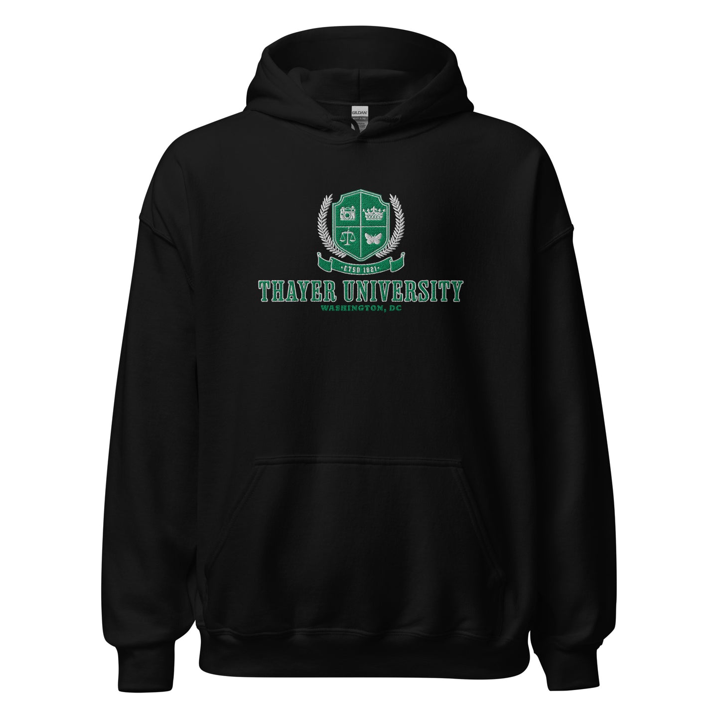 Thayer University Embroidered Hoodie - The Bean Workshop - Ana Huang, bookish fashion, embroidered, embroidered apparel, embroidered hoodie, hoodie, Reader Apparel, Thayer University, Twisted, Twisted ladies