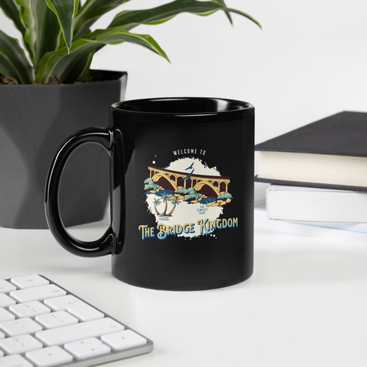 The Bridge Kingdom Black Glossy Mug - The Bean Workshop - black mug, Bookish Accessories, Coffee mug, Danielle L. Jensen, Eranahl Aren Kertell, Mug, The Bridge Kingdom