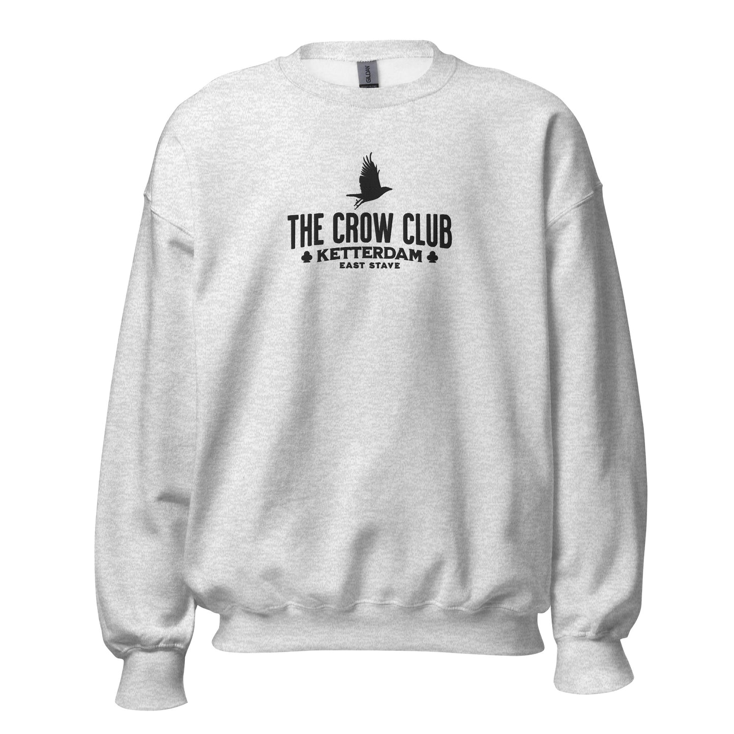 The Crow Club Embroidered Sweatshirt - The Bean Workshop - Book Lover Gift, Bookish Sweatshirt, Cozy Aesthetic, East Stave, Fantasy Book Merch, Grishaverse fan gift, Kaz Brekker, Ketterdam merch for readers, Leigh Bardugo bookish apparel, Literary Logo, Six of Crows cozy sweater, The Crow Club sweatshirt, The Dregs