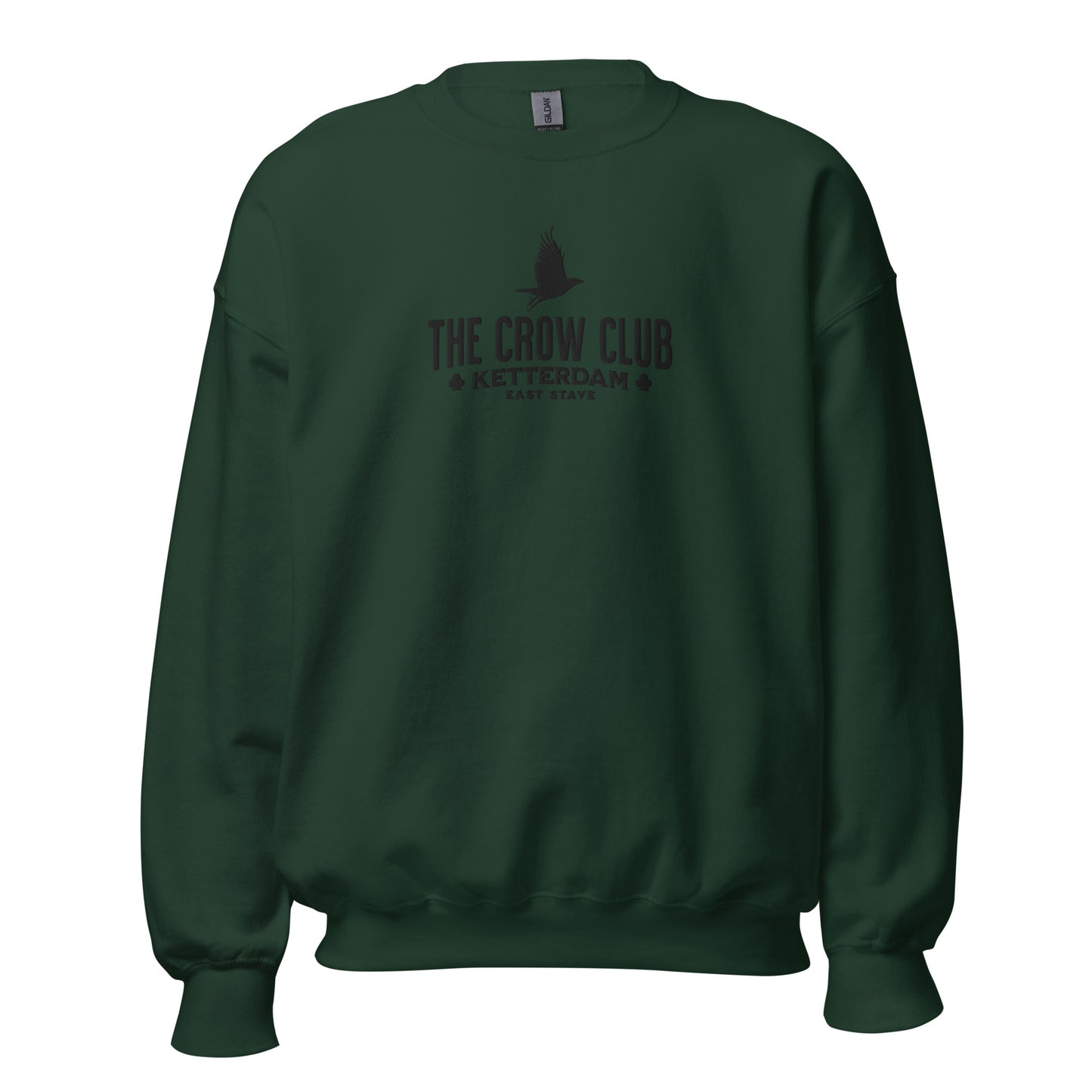 The Crow Club Embroidered Sweatshirt - The Bean Workshop - Book Lover Gift, Bookish Sweatshirt, Cozy Aesthetic, East Stave, Fantasy Book Merch, Grishaverse fan gift, Kaz Brekker, Ketterdam merch for readers, Leigh Bardugo bookish apparel, Literary Logo, Six of Crows cozy sweater, The Crow Club sweatshirt, The Dregs