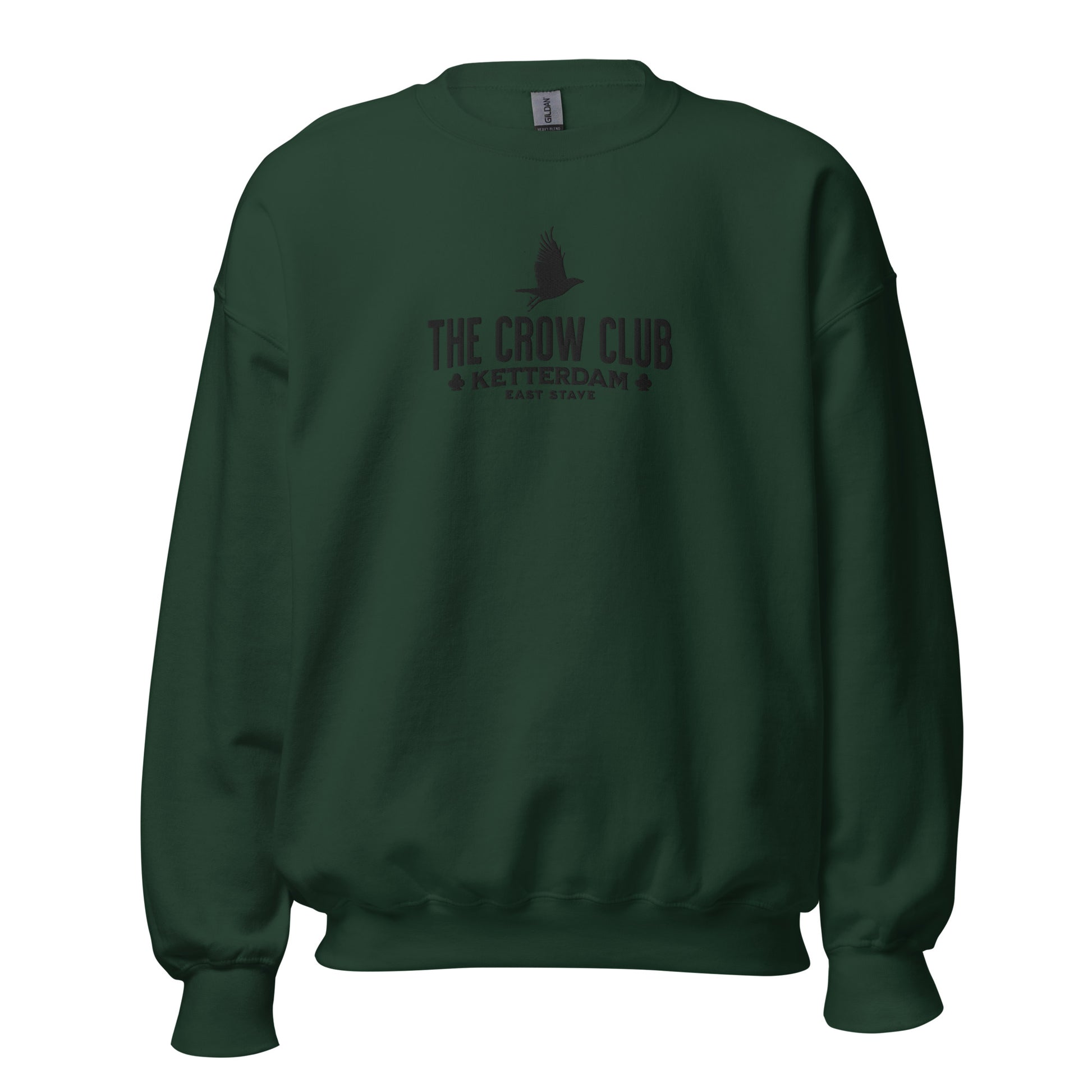 The Crow Club Embroidered Sweatshirt - The Bean Workshop - Book Lover Gift, Bookish Sweatshirt, Cozy Aesthetic, East Stave, Fantasy Book Merch, Grishaverse fan gift, Kaz Brekker, Ketterdam merch for readers, Leigh Bardugo bookish apparel, Literary Logo, Six of Crows cozy sweater, The Crow Club sweatshirt, The Dregs