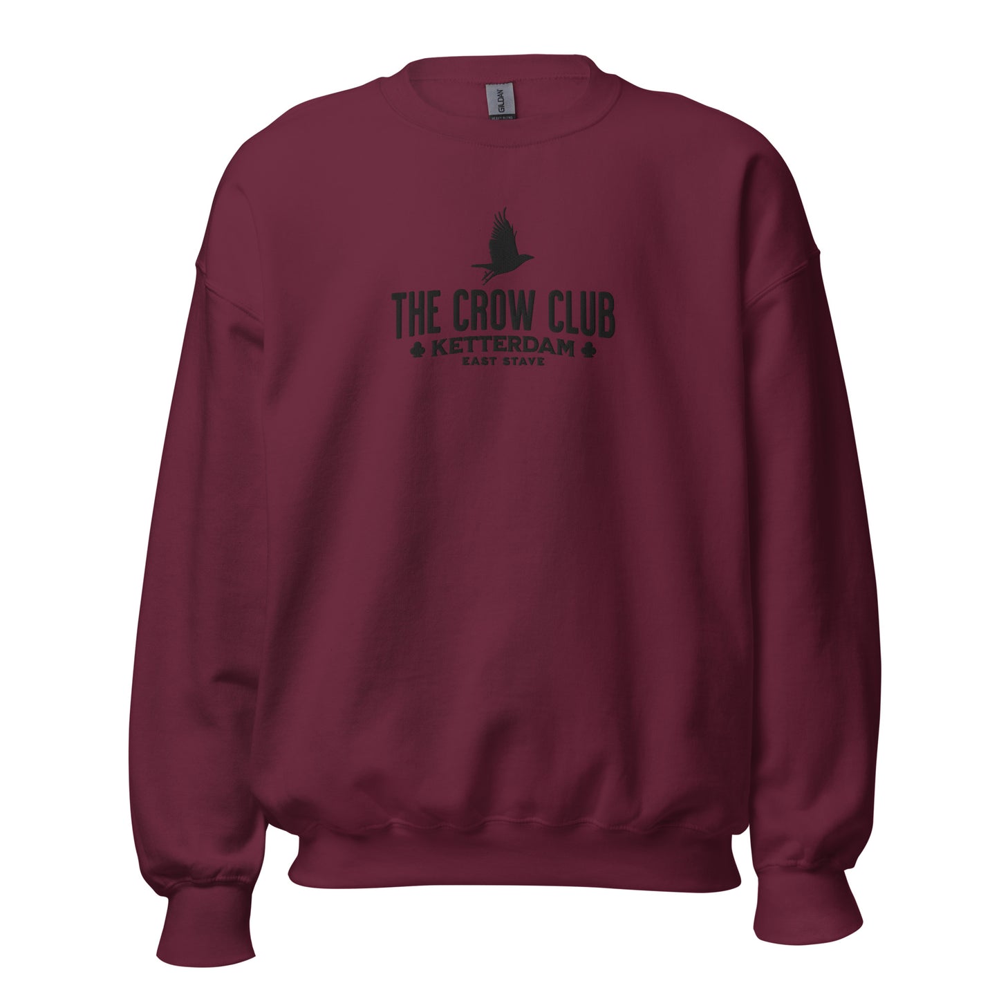 The Crow Club Embroidered Sweatshirt - The Bean Workshop - Book Lover Gift, Bookish Sweatshirt, Cozy Aesthetic, East Stave, Fantasy Book Merch, Grishaverse fan gift, Kaz Brekker, Ketterdam merch for readers, Leigh Bardugo bookish apparel, Literary Logo, Six of Crows cozy sweater, The Crow Club sweatshirt, The Dregs