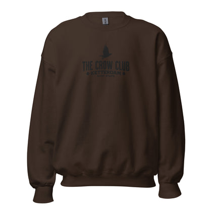 The Crow Club Embroidered Sweatshirt - The Bean Workshop - Book Lover Gift, Bookish Sweatshirt, Cozy Aesthetic, East Stave, Fantasy Book Merch, Grishaverse fan gift, Kaz Brekker, Ketterdam merch for readers, Leigh Bardugo bookish apparel, Literary Logo, Six of Crows cozy sweater, The Crow Club sweatshirt, The Dregs
