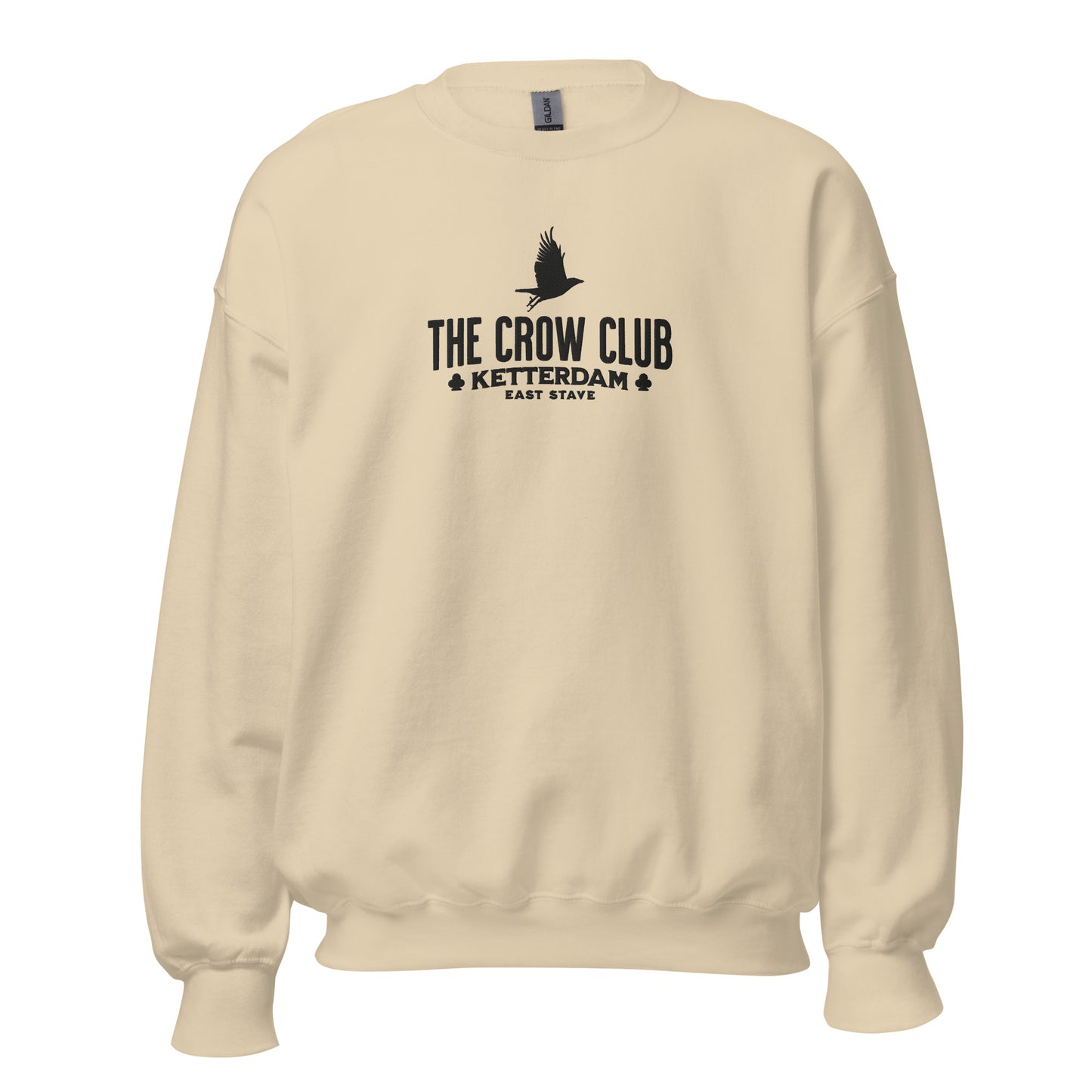 The Crow Club Embroidered Sweatshirt - The Bean Workshop - Book Lover Gift, Bookish Sweatshirt, Cozy Aesthetic, East Stave, Fantasy Book Merch, Grishaverse fan gift, Kaz Brekker, Ketterdam merch for readers, Leigh Bardugo bookish apparel, Literary Logo, Six of Crows cozy sweater, The Crow Club sweatshirt, The Dregs