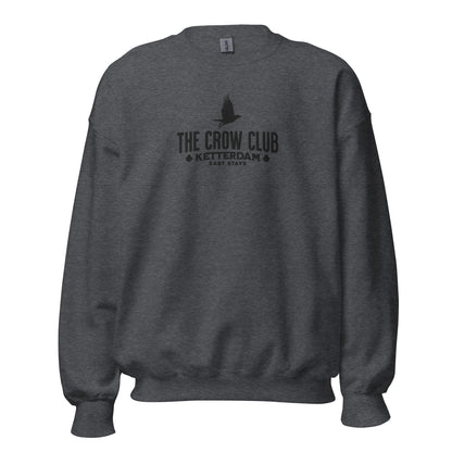 The Crow Club Embroidered Sweatshirt - The Bean Workshop - Book Lover Gift, Bookish Sweatshirt, Cozy Aesthetic, East Stave, Fantasy Book Merch, Grishaverse fan gift, Kaz Brekker, Ketterdam merch for readers, Leigh Bardugo bookish apparel, Literary Logo, Six of Crows cozy sweater, The Crow Club sweatshirt, The Dregs