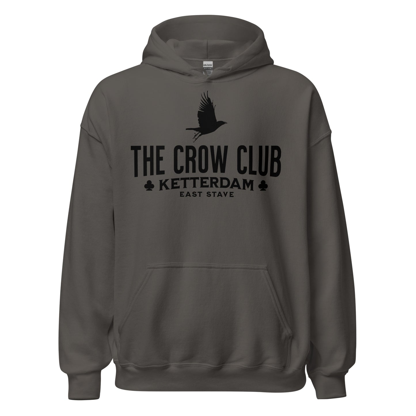 The Crow Club Hoodie - The Bean Workshop - Bookish Hoodie, Bookworm Apparel, Dark Fantasy, East Stave, Fantasy Fan Gift, Grishaverse apparel for readers, Kaz Brekker's crew gift, Ketterdam Merch, Leigh Bardugo bookish apparel, Leigh Bardugo hooded sweatshirt, Literary Streetwear, Six of Crows fan merchandise, The Crow Club hoodie, The Dregs