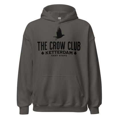 The Crow Club Hoodie - The Bean Workshop - Bookish Hoodie, Bookworm Apparel, Dark Fantasy, East Stave, Fantasy Fan Gift, Grishaverse apparel for readers, Kaz Brekker's crew gift, Ketterdam Merch, Leigh Bardugo bookish apparel, Leigh Bardugo hooded sweatshirt, Literary Streetwear, Six of Crows fan merchandise, The Crow Club hoodie, The Dregs