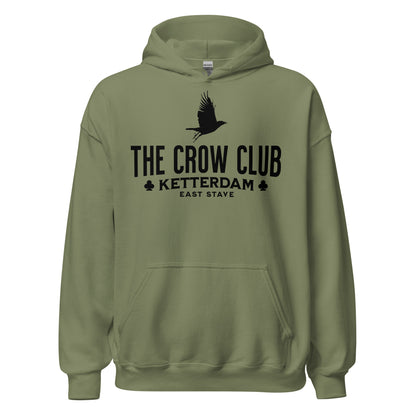 The Crow Club Hoodie - The Bean Workshop - Bookish Hoodie, Bookworm Apparel, Dark Fantasy, East Stave, Fantasy Fan Gift, Grishaverse apparel for readers, Kaz Brekker's crew gift, Ketterdam Merch, Leigh Bardugo bookish apparel, Leigh Bardugo hooded sweatshirt, Literary Streetwear, Six of Crows fan merchandise, The Crow Club hoodie, The Dregs