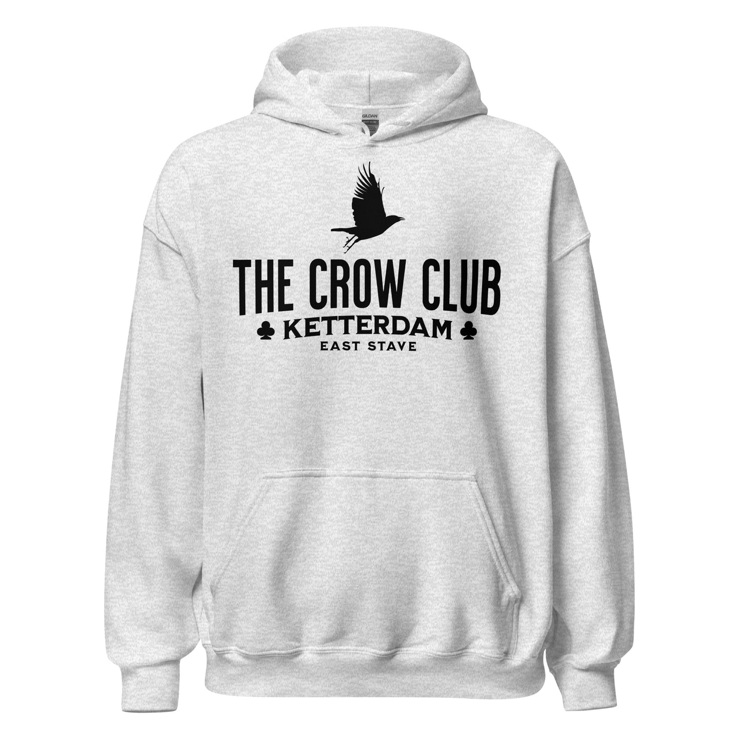 The Crow Club Hoodie - The Bean Workshop - Bookish Hoodie, Bookworm Apparel, Dark Fantasy, East Stave, Fantasy Fan Gift, Grishaverse apparel for readers, Kaz Brekker's crew gift, Ketterdam Merch, Leigh Bardugo bookish apparel, Leigh Bardugo hooded sweatshirt, Literary Streetwear, Six of Crows fan merchandise, The Crow Club hoodie, The Dregs