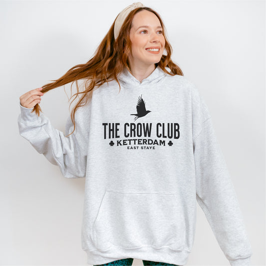 The Crow Club Hoodie - The Bean Workshop - Bookish Hoodie, Bookworm Apparel, Dark Fantasy, East Stave, Fantasy Fan Gift, Grishaverse apparel for readers, Kaz Brekker's crew gift, Ketterdam Merch, Leigh Bardugo bookish apparel, Leigh Bardugo hooded sweatshirt, Literary Streetwear, Six of Crows fan merchandise, The Crow Club hoodie, The Dregs