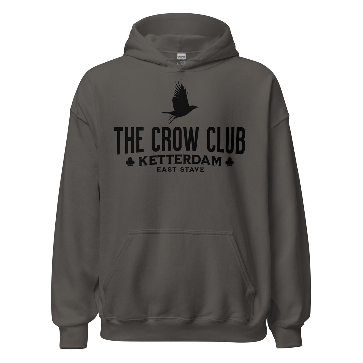 The Crow Club Hoodie - The Bean Workshop - Bookish Hoodie, Bookworm Apparel, Dark Fantasy, East Stave, Fantasy Fan Gift, Grishaverse apparel for readers, Kaz Brekker's crew gift, Ketterdam Merch, Leigh Bardugo bookish apparel, Leigh Bardugo hooded sweatshirt, Literary Streetwear, Six of Crows fan merchandise, The Crow Club hoodie, The Dregs