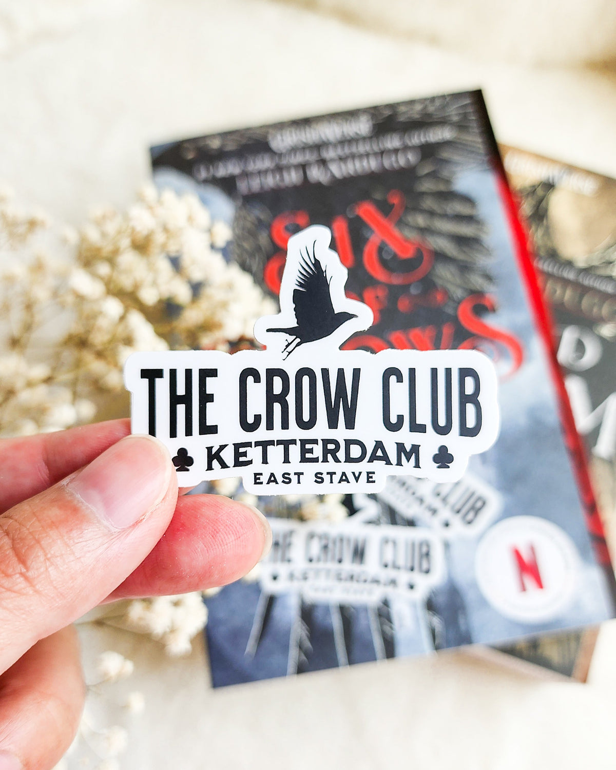The Crow Club Sticker - The Bean Workshop - book lover gift, Bookish Gift, bookish sticker, Crow Club, die cut sticker, fantasy sticker, Grishaverse, Kaz Brekker, Ketterdam, leigh bardugo, Leigh Bardugo merch, six of crows, Six of Crows merch, sticker