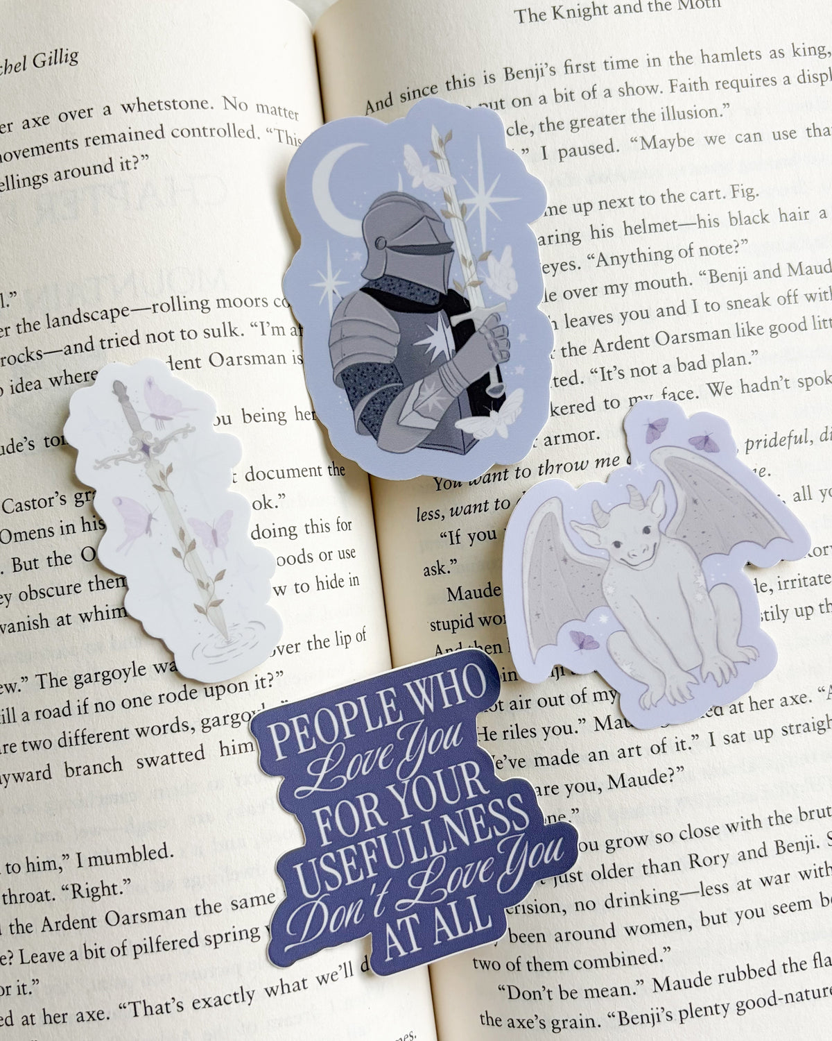 The Knight and the Moth Stickers Bundle of 4 - The Bean Workshop - book lover sticker, Book Lover Sticker for Laptop, book merch, Bookish Gift, Bookish Sticker, Cute Vinyl Sticker, Die Cut Sticker, Fantasy Book Gift, fantasy book sticker, Kindle Sticker for Readers, laptop sticker, Laptop Sticker for Book Lovers, literary sticker, Rachel Gillig, Rachel Gillig Inspired Merch, Rachel Gillig Sticker, sticker, Sticker Bundle, The Knight and the Moth, The Knight and the Moth Sticker, vinyl sticker