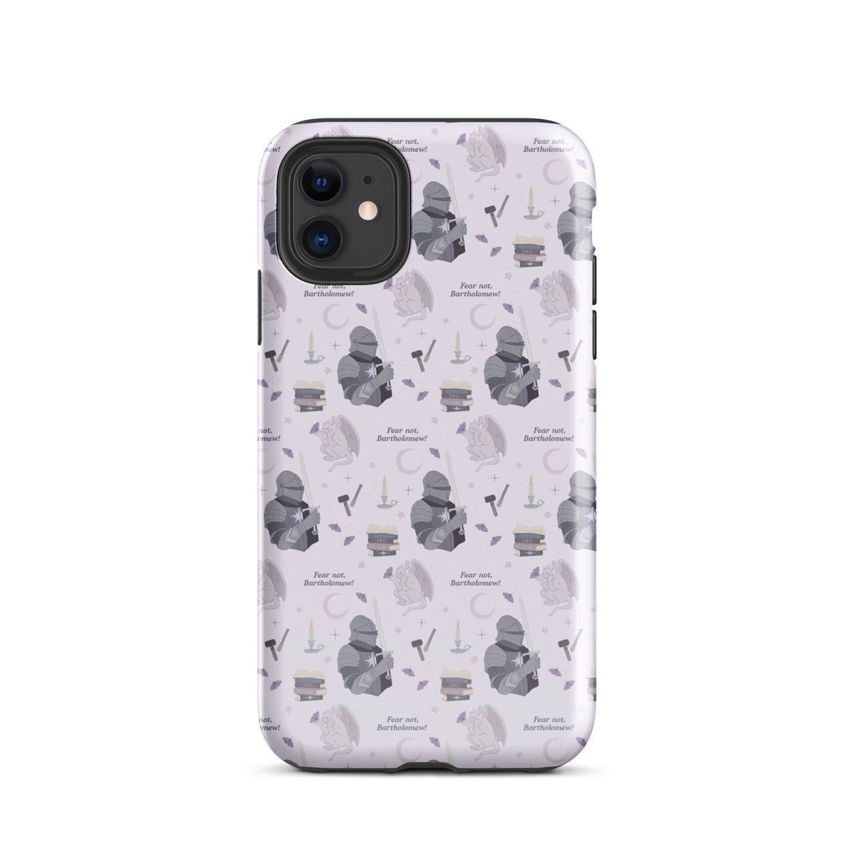 The Knight and The Moth Tough Case for iPhone® - The Bean Workshop - Bookish Phone Case for Fantasy Readers, Cute Bookish Tech Accessory, Fandom Phone Protection, Fantasy Fan Gift, Gift for Book Lovers, Knight and Bartholomew All-Over Print, Lavender Purple Pattern, Rachel Gillig, Reader Phone Case, Shepherd King iPhone Tough Case Fan Merch, The Knight and the Moth, Tough iPhone Case, Whimsical Fantasy Aesthetic