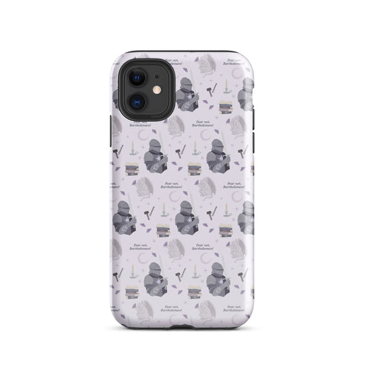 The Knight and The Moth Tough Case for iPhone® - The Bean Workshop - Bookish Phone Case for Fantasy Readers, Cute Bookish Tech Accessory, Fandom Phone Protection, Fantasy Fan Gift, Gift for Book Lovers, Knight and Bartholomew All-Over Print, Lavender Purple Pattern, Rachel Gillig, Reader Phone Case, Shepherd King iPhone Tough Case Fan Merch, The Knight and the Moth, Tough iPhone Case, Whimsical Fantasy Aesthetic