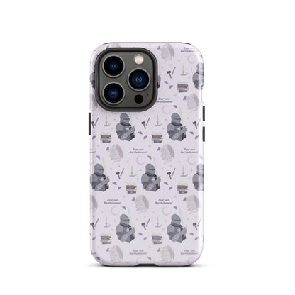 The Knight and The Moth Tough Case for iPhone® - The Bean Workshop - Bookish Phone Case for Fantasy Readers, Cute Bookish Tech Accessory, Fandom Phone Protection, Fantasy Fan Gift, Gift for Book Lovers, Knight and Bartholomew All-Over Print, Lavender Purple Pattern, Rachel Gillig, Reader Phone Case, Shepherd King iPhone Tough Case Fan Merch, The Knight and the Moth, Tough iPhone Case, Whimsical Fantasy Aesthetic