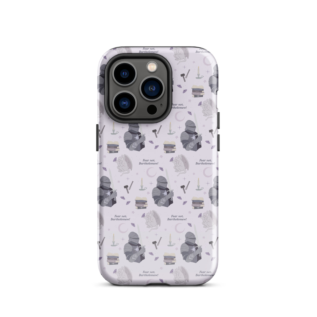 The Knight and The Moth Tough Case for iPhone® - The Bean Workshop - Bookish Phone Case for Fantasy Readers, Cute Bookish Tech Accessory, Fandom Phone Protection, Fantasy Fan Gift, Gift for Book Lovers, Knight and Bartholomew All-Over Print, Lavender Purple Pattern, Rachel Gillig, Reader Phone Case, Shepherd King iPhone Tough Case Fan Merch, The Knight and the Moth, Tough iPhone Case, Whimsical Fantasy Aesthetic