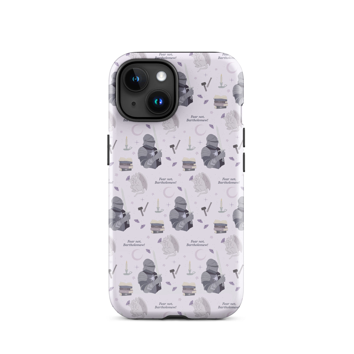 The Knight and The Moth Tough Case for iPhone® - The Bean Workshop - Bookish Phone Case for Fantasy Readers, Cute Bookish Tech Accessory, Fandom Phone Protection, Fantasy Fan Gift, Gift for Book Lovers, Knight and Bartholomew All-Over Print, Lavender Purple Pattern, Rachel Gillig, Reader Phone Case, Shepherd King iPhone Tough Case Fan Merch, The Knight and the Moth, Tough iPhone Case, Whimsical Fantasy Aesthetic