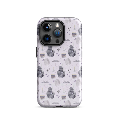 The Knight and The Moth Tough Case for iPhone® - The Bean Workshop - Bookish Phone Case for Fantasy Readers, Cute Bookish Tech Accessory, Fandom Phone Protection, Fantasy Fan Gift, Gift for Book Lovers, Knight and Bartholomew All-Over Print, Lavender Purple Pattern, Rachel Gillig, Reader Phone Case, Shepherd King iPhone Tough Case Fan Merch, The Knight and the Moth, Tough iPhone Case, Whimsical Fantasy Aesthetic