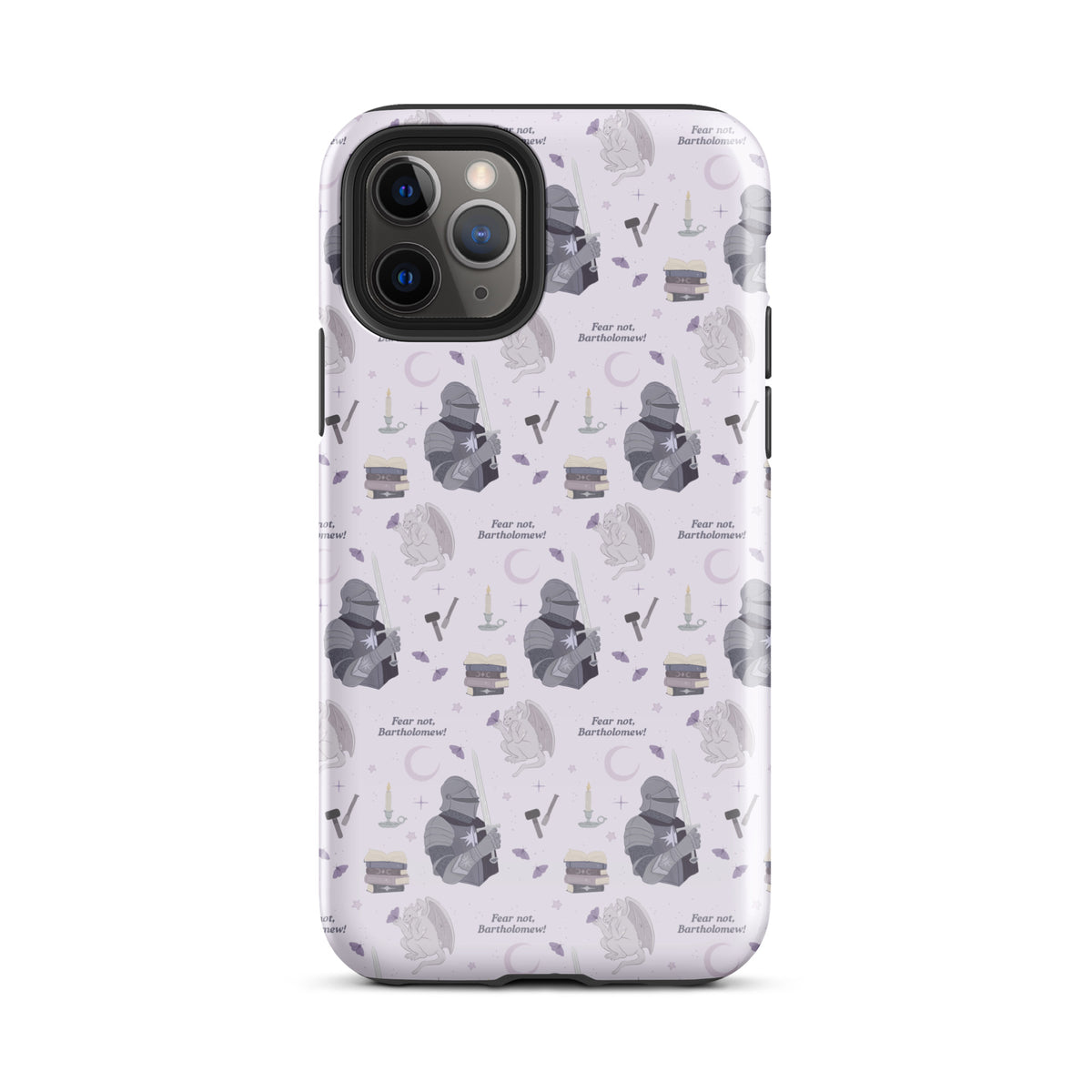 The Knight and The Moth Tough Case for iPhone® - The Bean Workshop - Bookish Phone Case for Fantasy Readers, Cute Bookish Tech Accessory, Fandom Phone Protection, Fantasy Fan Gift, Gift for Book Lovers, Knight and Bartholomew All-Over Print, Lavender Purple Pattern, Rachel Gillig, Reader Phone Case, Shepherd King iPhone Tough Case Fan Merch, The Knight and the Moth, Tough iPhone Case, Whimsical Fantasy Aesthetic