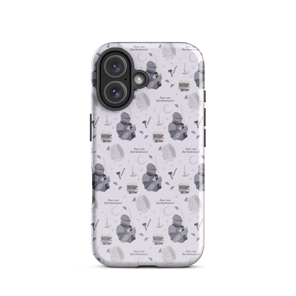 The Knight and The Moth Tough Case for iPhone® - The Bean Workshop - Bookish Phone Case for Fantasy Readers, Cute Bookish Tech Accessory, Fandom Phone Protection, Fantasy Fan Gift, Gift for Book Lovers, Knight and Bartholomew All-Over Print, Lavender Purple Pattern, Rachel Gillig, Reader Phone Case, Shepherd King iPhone Tough Case Fan Merch, The Knight and the Moth, Tough iPhone Case, Whimsical Fantasy Aesthetic