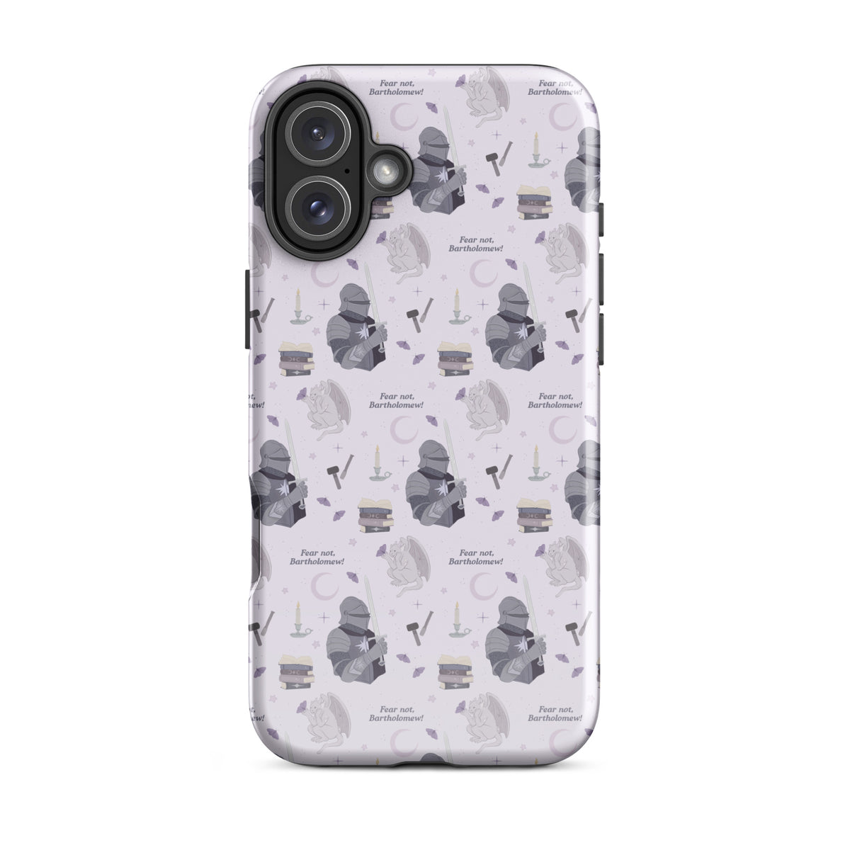 The Knight and The Moth Tough Case for iPhone® - The Bean Workshop - Bookish Phone Case for Fantasy Readers, Cute Bookish Tech Accessory, Fandom Phone Protection, Fantasy Fan Gift, Gift for Book Lovers, Knight and Bartholomew All-Over Print, Lavender Purple Pattern, Rachel Gillig, Reader Phone Case, Shepherd King iPhone Tough Case Fan Merch, The Knight and the Moth, Tough iPhone Case, Whimsical Fantasy Aesthetic