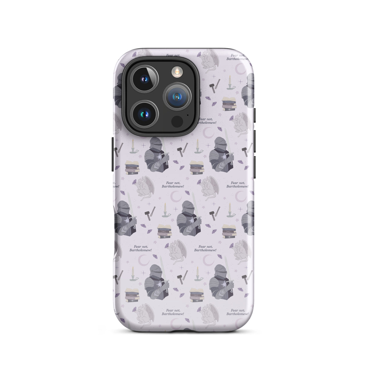 The Knight and The Moth Tough Case for iPhone® - The Bean Workshop - Bookish Phone Case for Fantasy Readers, Cute Bookish Tech Accessory, Fandom Phone Protection, Fantasy Fan Gift, Gift for Book Lovers, Knight and Bartholomew All-Over Print, Lavender Purple Pattern, Rachel Gillig, Reader Phone Case, Shepherd King iPhone Tough Case Fan Merch, The Knight and the Moth, Tough iPhone Case, Whimsical Fantasy Aesthetic