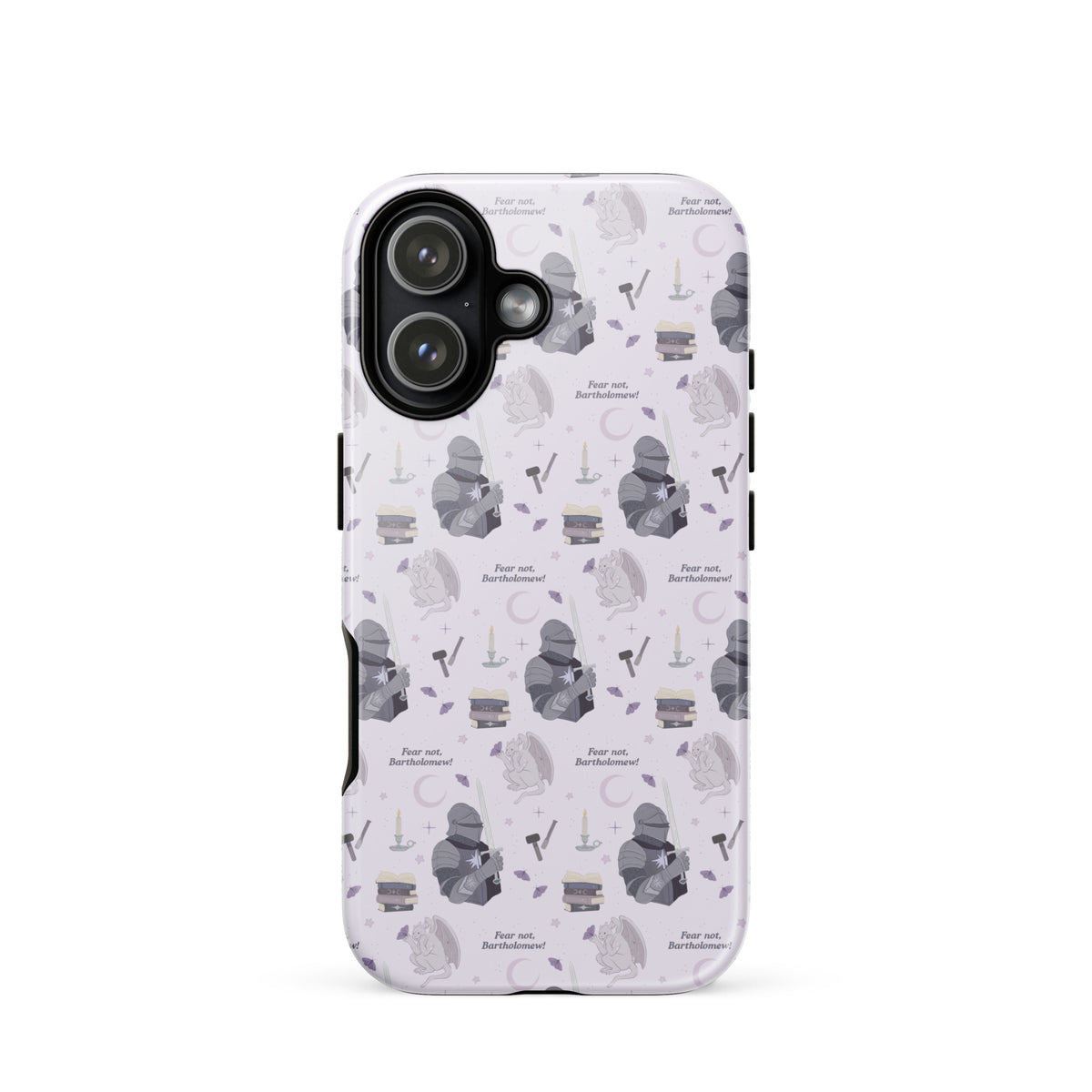 The Knight and The Moth Tough Case for iPhone® - The Bean Workshop - Bookish Phone Case for Fantasy Readers, Cute Bookish Tech Accessory, Fandom Phone Protection, Fantasy Fan Gift, Gift for Book Lovers, Knight and Bartholomew All-Over Print, Lavender Purple Pattern, Rachel Gillig, Reader Phone Case, Shepherd King iPhone Tough Case Fan Merch, The Knight and the Moth, Tough iPhone Case, Whimsical Fantasy Aesthetic