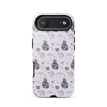 The Knight and The Moth Tough Case for iPhone® - The Bean Workshop - Bookish Phone Case for Fantasy Readers, Cute Bookish Tech Accessory, Fandom Phone Protection, Fantasy Fan Gift, Gift for Book Lovers, Knight and Bartholomew All-Over Print, Lavender Purple Pattern, Rachel Gillig, Reader Phone Case, Shepherd King iPhone Tough Case Fan Merch, The Knight and the Moth, Tough iPhone Case, Whimsical Fantasy Aesthetic