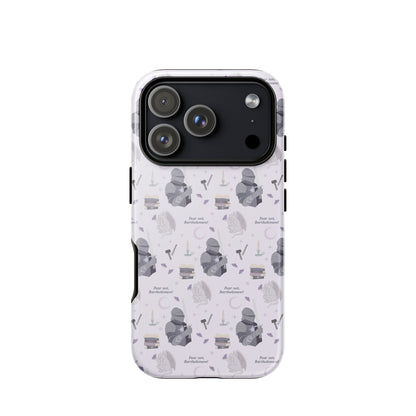 The Knight and The Moth Tough Case for iPhone® - The Bean Workshop - Bookish Phone Case for Fantasy Readers, Cute Bookish Tech Accessory, Fandom Phone Protection, Fantasy Fan Gift, Gift for Book Lovers, Knight and Bartholomew All-Over Print, Lavender Purple Pattern, Rachel Gillig, Reader Phone Case, Shepherd King iPhone Tough Case Fan Merch, The Knight and the Moth, Tough iPhone Case, Whimsical Fantasy Aesthetic