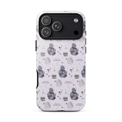 The Knight and The Moth Tough Case for iPhone® - The Bean Workshop - Bookish Phone Case for Fantasy Readers, Cute Bookish Tech Accessory, Fandom Phone Protection, Fantasy Fan Gift, Gift for Book Lovers, Knight and Bartholomew All-Over Print, Lavender Purple Pattern, Rachel Gillig, Reader Phone Case, Shepherd King iPhone Tough Case Fan Merch, The Knight and the Moth, Tough iPhone Case, Whimsical Fantasy Aesthetic
