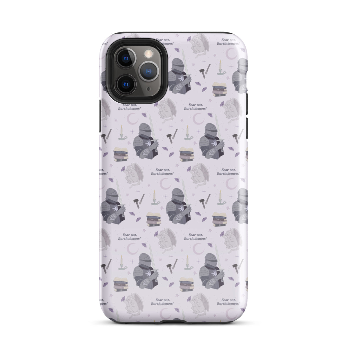 The Knight and The Moth Tough Case for iPhone® - The Bean Workshop - Bookish Phone Case for Fantasy Readers, Cute Bookish Tech Accessory, Fandom Phone Protection, Fantasy Fan Gift, Gift for Book Lovers, Knight and Bartholomew All-Over Print, Lavender Purple Pattern, Rachel Gillig, Reader Phone Case, Shepherd King iPhone Tough Case Fan Merch, The Knight and the Moth, Tough iPhone Case, Whimsical Fantasy Aesthetic