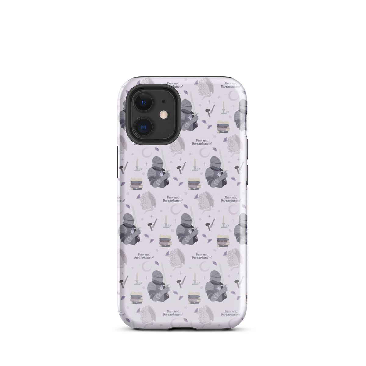 The Knight and The Moth Tough Case for iPhone® - The Bean Workshop - Bookish Phone Case for Fantasy Readers, Cute Bookish Tech Accessory, Fandom Phone Protection, Fantasy Fan Gift, Gift for Book Lovers, Knight and Bartholomew All-Over Print, Lavender Purple Pattern, Rachel Gillig, Reader Phone Case, Shepherd King iPhone Tough Case Fan Merch, The Knight and the Moth, Tough iPhone Case, Whimsical Fantasy Aesthetic