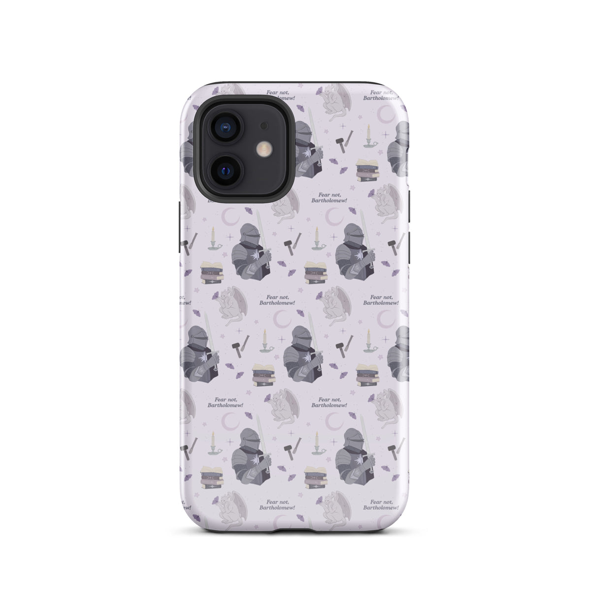 The Knight and The Moth Tough Case for iPhone® - The Bean Workshop - Bookish Phone Case for Fantasy Readers, Cute Bookish Tech Accessory, Fandom Phone Protection, Fantasy Fan Gift, Gift for Book Lovers, Knight and Bartholomew All-Over Print, Lavender Purple Pattern, Rachel Gillig, Reader Phone Case, Shepherd King iPhone Tough Case Fan Merch, The Knight and the Moth, Tough iPhone Case, Whimsical Fantasy Aesthetic