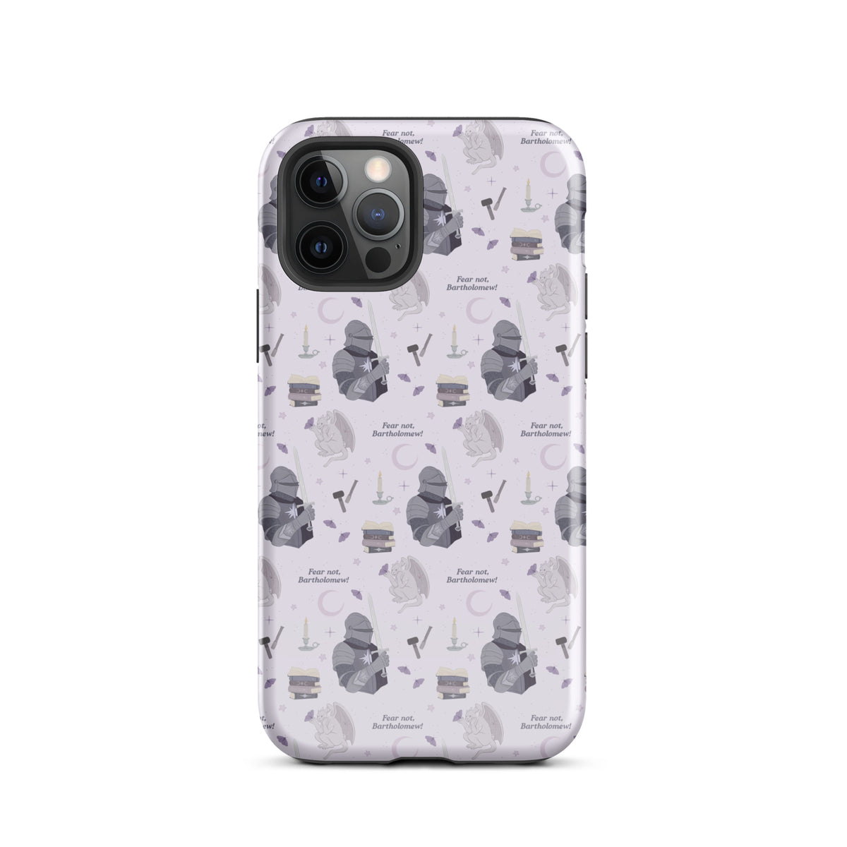 The Knight and The Moth Tough Case for iPhone® - The Bean Workshop - Bookish Phone Case for Fantasy Readers, Cute Bookish Tech Accessory, Fandom Phone Protection, Fantasy Fan Gift, Gift for Book Lovers, Knight and Bartholomew All-Over Print, Lavender Purple Pattern, Rachel Gillig, Reader Phone Case, Shepherd King iPhone Tough Case Fan Merch, The Knight and the Moth, Tough iPhone Case, Whimsical Fantasy Aesthetic