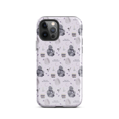 The Knight and The Moth Tough Case for iPhone® - The Bean Workshop - Bookish Phone Case for Fantasy Readers, Cute Bookish Tech Accessory, Fandom Phone Protection, Fantasy Fan Gift, Gift for Book Lovers, Knight and Bartholomew All-Over Print, Lavender Purple Pattern, Rachel Gillig, Reader Phone Case, Shepherd King iPhone Tough Case Fan Merch, The Knight and the Moth, Tough iPhone Case, Whimsical Fantasy Aesthetic