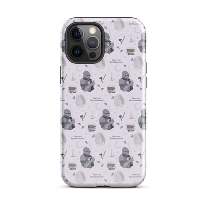 The Knight and The Moth Tough Case for iPhone® - The Bean Workshop - Bookish Phone Case for Fantasy Readers, Cute Bookish Tech Accessory, Fandom Phone Protection, Fantasy Fan Gift, Gift for Book Lovers, Knight and Bartholomew All-Over Print, Lavender Purple Pattern, Rachel Gillig, Reader Phone Case, Shepherd King iPhone Tough Case Fan Merch, The Knight and the Moth, Tough iPhone Case, Whimsical Fantasy Aesthetic