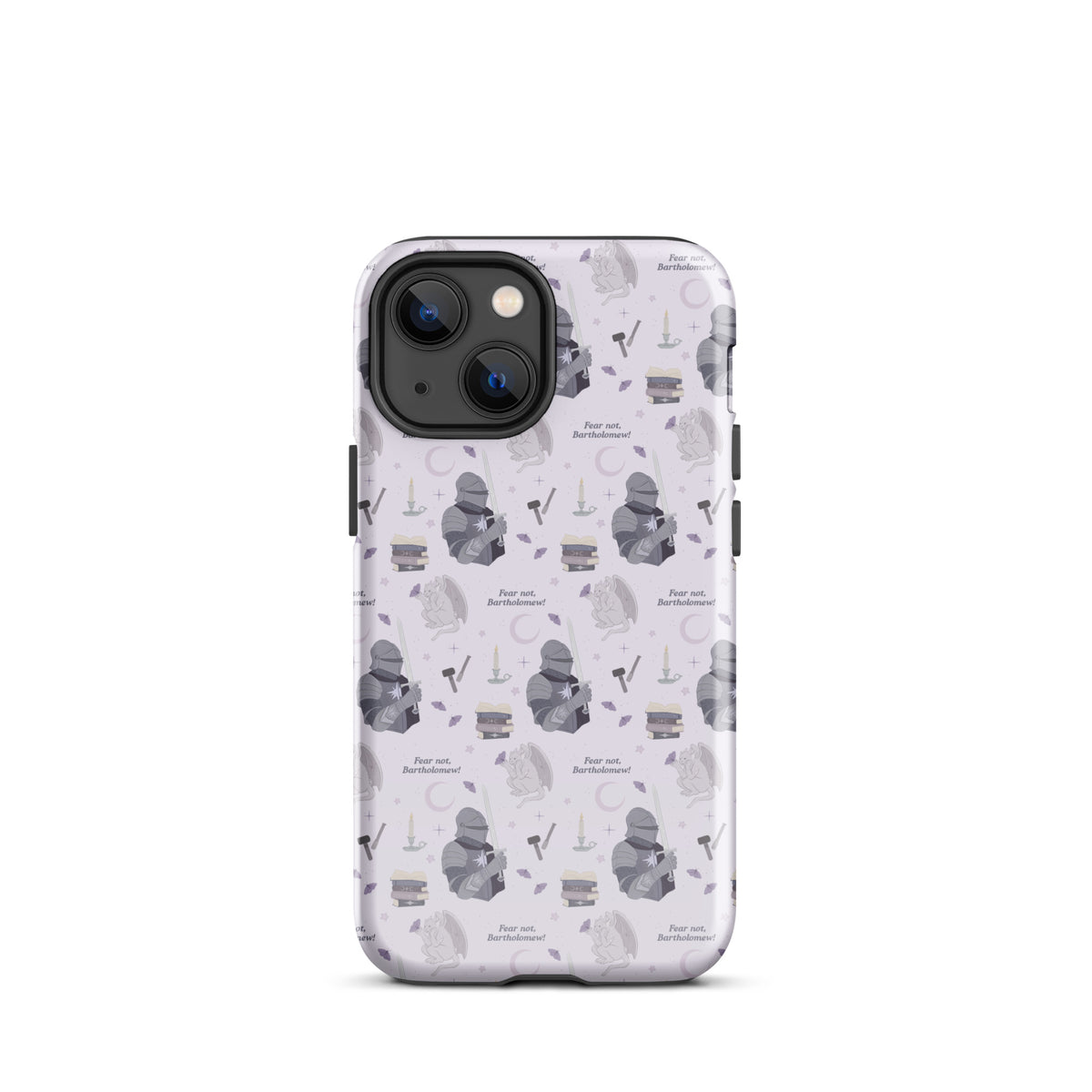The Knight and The Moth Tough Case for iPhone® - The Bean Workshop - Bookish Phone Case for Fantasy Readers, Cute Bookish Tech Accessory, Fandom Phone Protection, Fantasy Fan Gift, Gift for Book Lovers, Knight and Bartholomew All-Over Print, Lavender Purple Pattern, Rachel Gillig, Reader Phone Case, Shepherd King iPhone Tough Case Fan Merch, The Knight and the Moth, Tough iPhone Case, Whimsical Fantasy Aesthetic