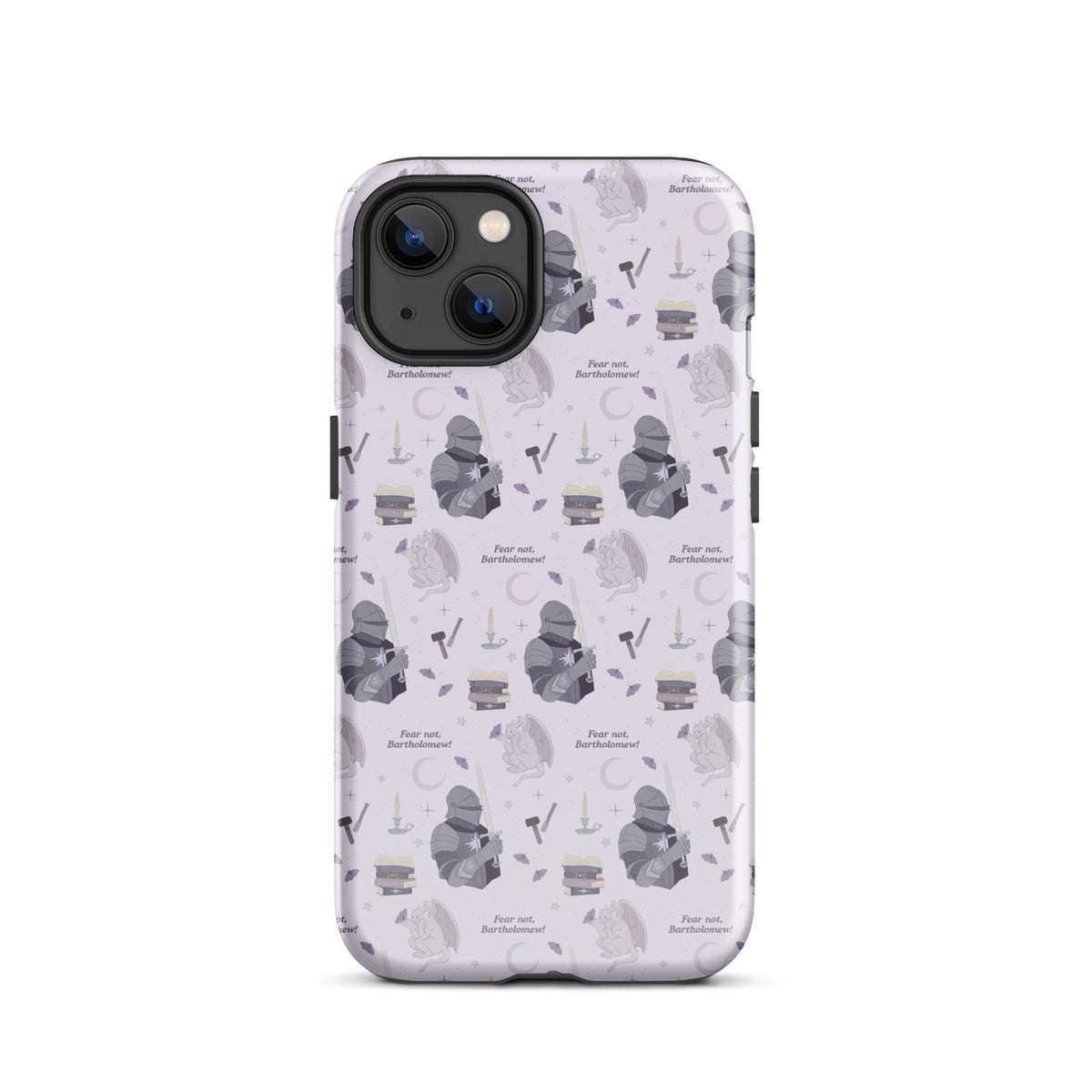 The Knight and The Moth Tough Case for iPhone® - The Bean Workshop - Bookish Phone Case for Fantasy Readers, Cute Bookish Tech Accessory, Fandom Phone Protection, Fantasy Fan Gift, Gift for Book Lovers, Knight and Bartholomew All-Over Print, Lavender Purple Pattern, Rachel Gillig, Reader Phone Case, Shepherd King iPhone Tough Case Fan Merch, The Knight and the Moth, Tough iPhone Case, Whimsical Fantasy Aesthetic