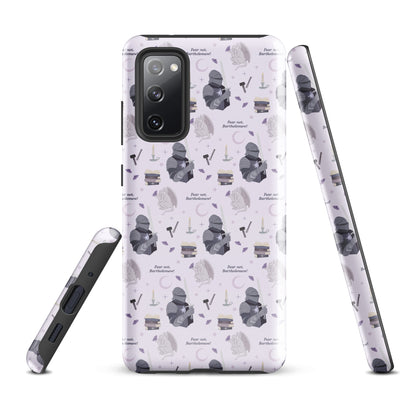 The Knight and The Moth Tough case for Samsung® - The Bean Workshop - Bookish Phone Case for Fantasy Readers, Cute Bookish Tech Accessory, Fandom Phone Protection, Fantasy Fan Gift, Gift for Book Lovers, Knight and Bartholomew All-Over Print, Lavender Purple Fantasy Pattern, Rachel Gillig, Reader Phone Case, Shepherd King Samsung Tough Case Fan Merch, The Knight and the Moth, Tough Samsung Case, Whimsical Fantasy Aesthetic