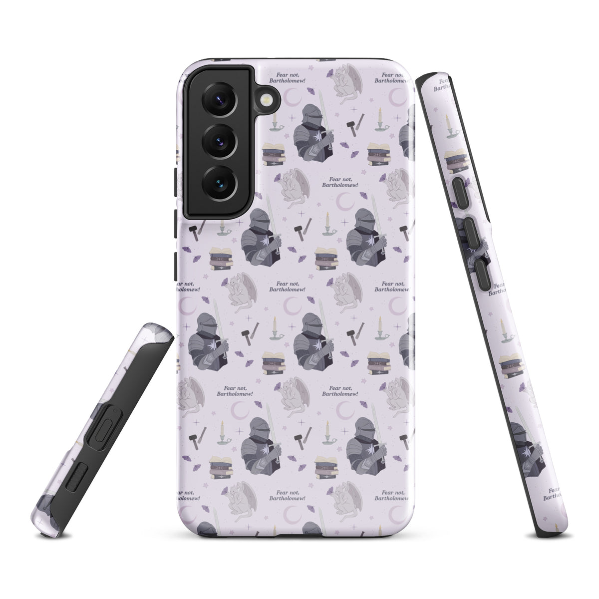 The Knight and The Moth Tough case for Samsung® - The Bean Workshop - Bookish Phone Case for Fantasy Readers, Cute Bookish Tech Accessory, Fandom Phone Protection, Fantasy Fan Gift, Gift for Book Lovers, Knight and Bartholomew All-Over Print, Lavender Purple Fantasy Pattern, Rachel Gillig, Reader Phone Case, Shepherd King Samsung Tough Case Fan Merch, The Knight and the Moth, Tough Samsung Case, Whimsical Fantasy Aesthetic