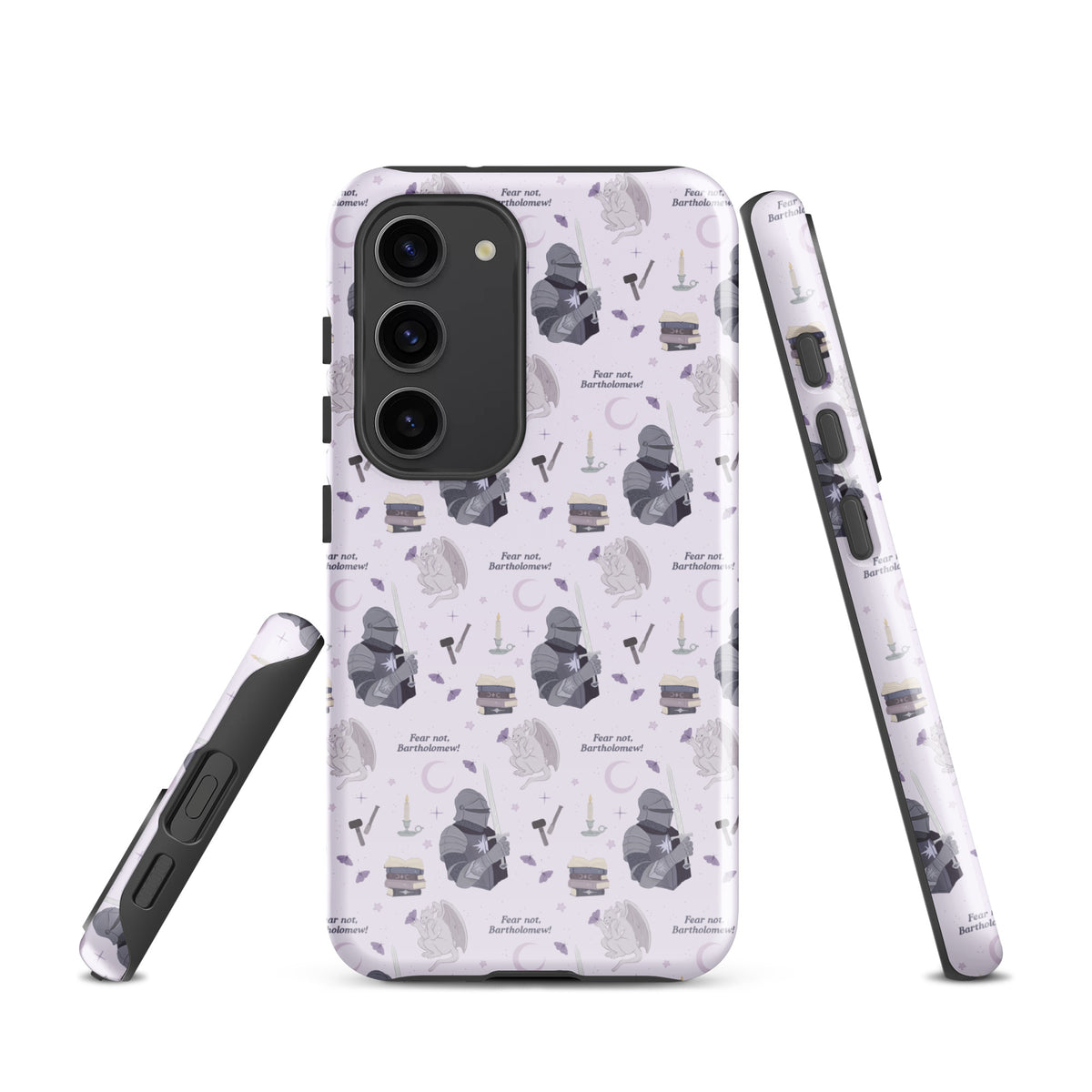 The Knight and The Moth Tough case for Samsung® - The Bean Workshop - Bookish Phone Case for Fantasy Readers, Cute Bookish Tech Accessory, Fandom Phone Protection, Fantasy Fan Gift, Gift for Book Lovers, Knight and Bartholomew All-Over Print, Lavender Purple Fantasy Pattern, Rachel Gillig, Reader Phone Case, Shepherd King Samsung Tough Case Fan Merch, The Knight and the Moth, Tough Samsung Case, Whimsical Fantasy Aesthetic